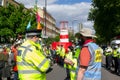 KENNINGTON, LONDON/ENGLAND - 5 September 2020: Extinction Rebellion Police Liaison speaking to a police officer